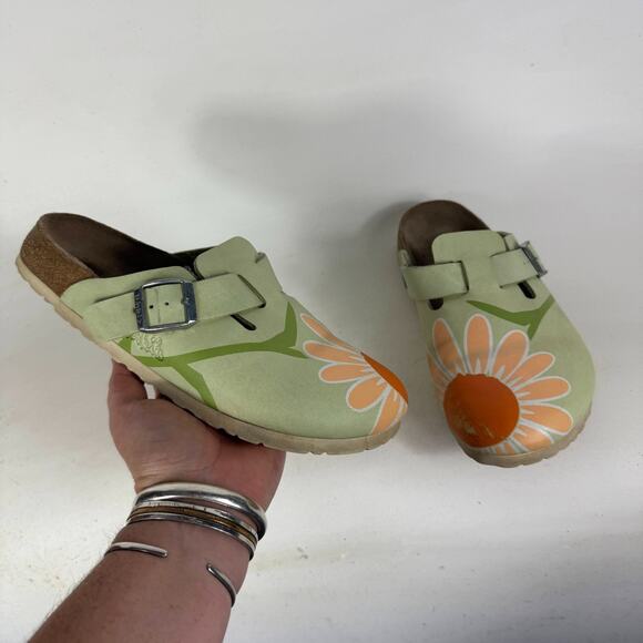 Birkenstock Birkis Boston Clogs women's 7 Mint Floral Leather Slip-On Strap - Picture 1 of 10